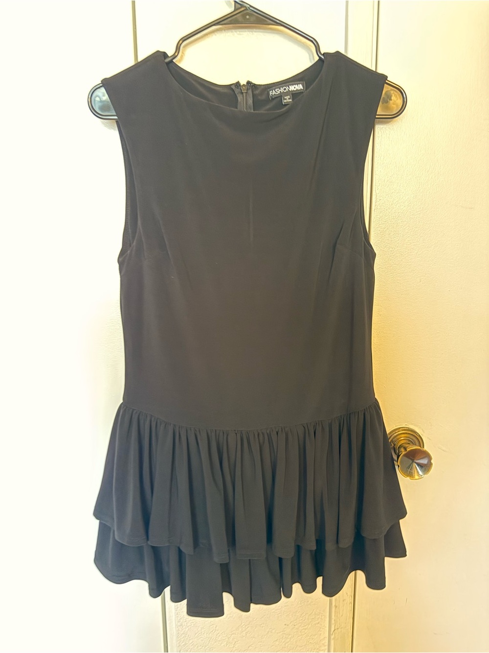 Fashion Nova Black Sleeveless Ruffle-Hem Tunic